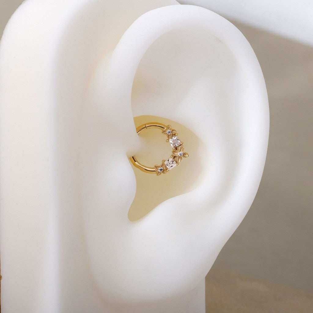 Sterling Silver Flower Daith Hoop Earrings, Daith Piercing Jewelry Handmade, Hinged Septum Ring, Unique Helix/Tragus/Lobe Cartilage Earrings