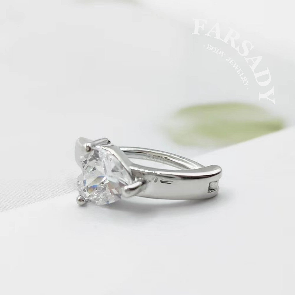 14G S925 Sterling Silver Heart Belly Button Clicker 10mm Hinged Navel Belly Hoop Clip Ring Waterproof Curved Bar Body Piercing Daily Wear Gift for Her