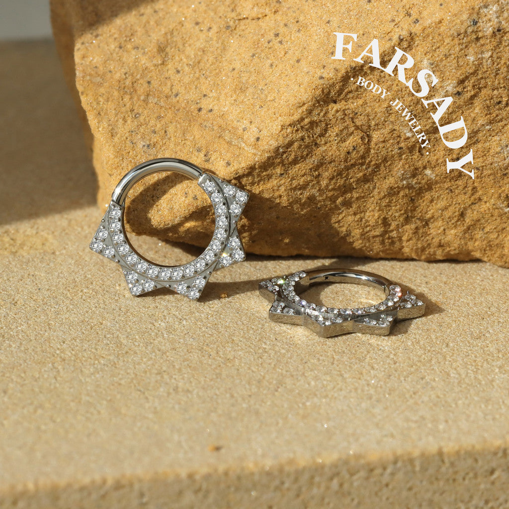 Octa Star - F136 Titanium Hinged Clicker Hoop / Fits 16G Septum Ring Helix Conch Cartilage Earring