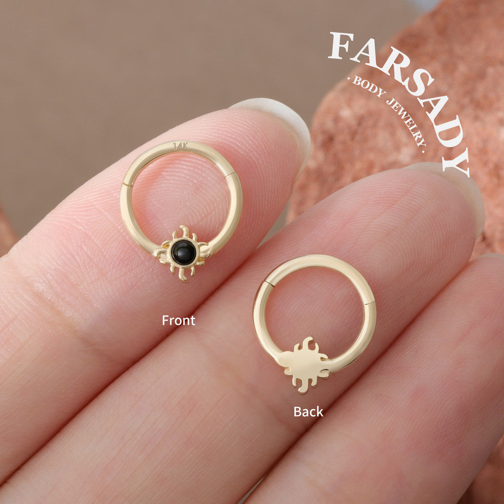 Midnight Suncore - Solid 14K Gold Hinged Clicker Hoop / Fits 16G Septum Ring Helix Conch Cartilage Earring