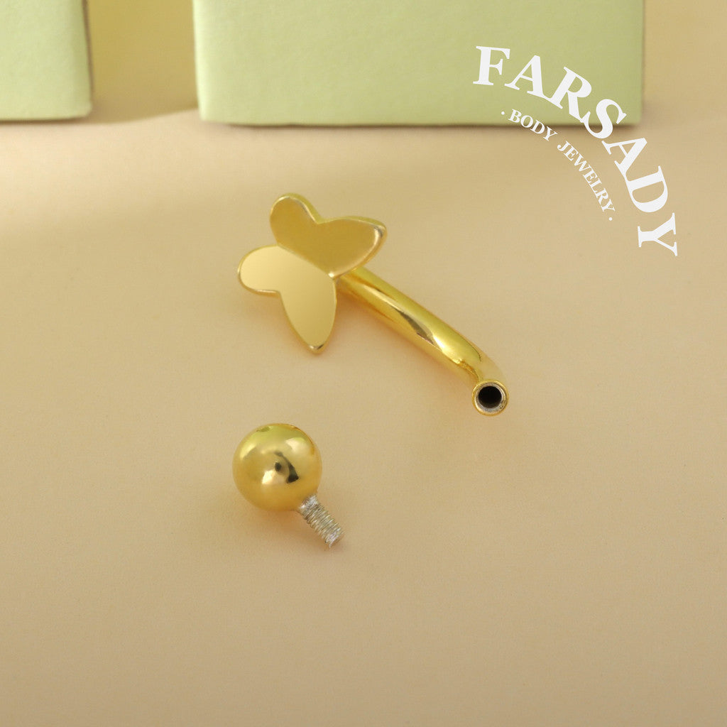 Plain Silver Butterfly - 925 Silver Belly Button Ring / Fits 14G Navel Piercing
