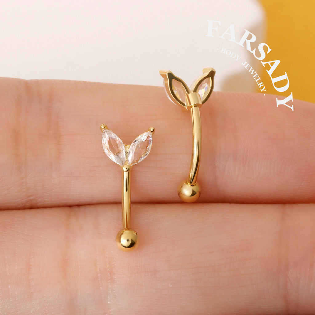 16G Flower Bud Curved Barbell, Silver CZ 8mm Bar Eyebrow Piercings Barbell, CZ Bud Rook Earring, 8mm Cute Rook Barbell