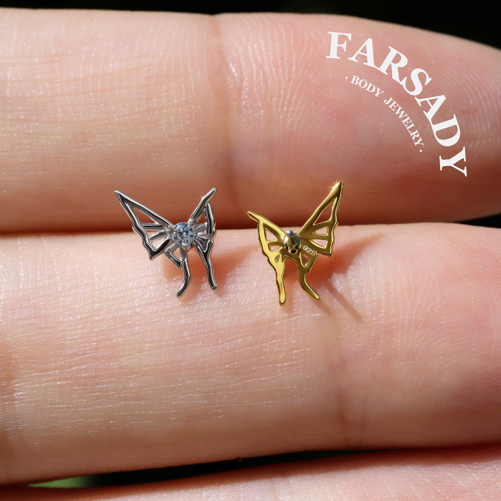 Wisp Moth - 925 Silver Threadless Stud / Fits Cartilage Helix Tragus Lobe Piercing