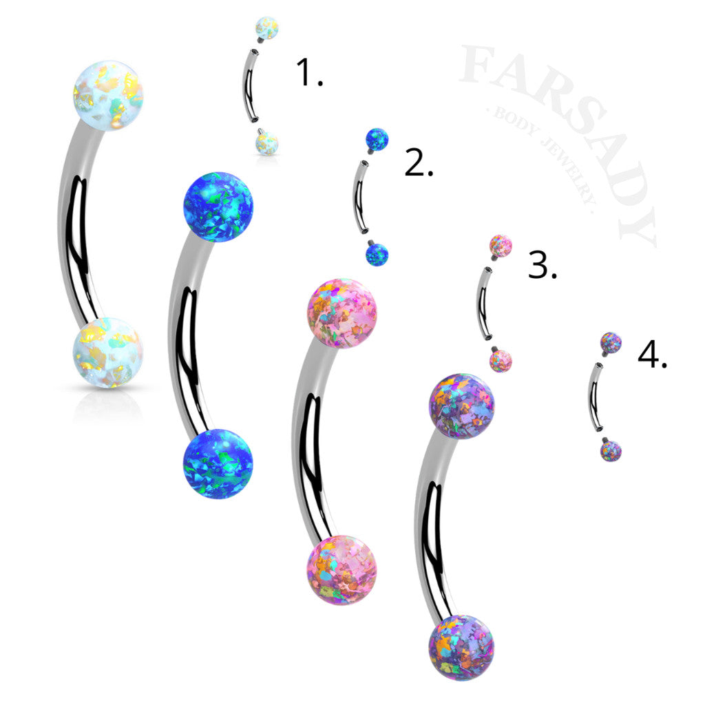 Opal Arc Tide - F136 Titanium Internal Thread Curved Barbell / Fits 16G Rook Daith Earring Lip Eyebrow Piercing