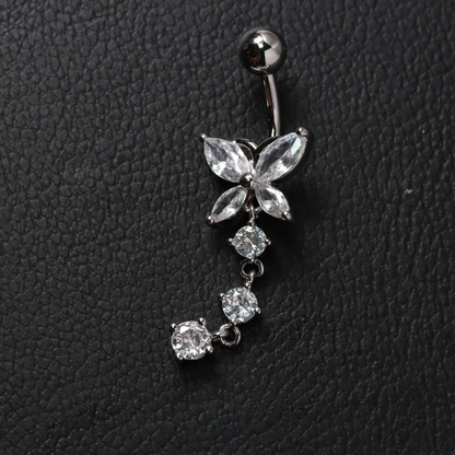 14G Surgical Steel Cystal Butterfly Belly Rings/ Zircon Dangle Navel Ring/ Butterfly Belly Piercing/ Belly Button Bar/ CZ Butterfly Jewelry Miss Vivi Jewelry