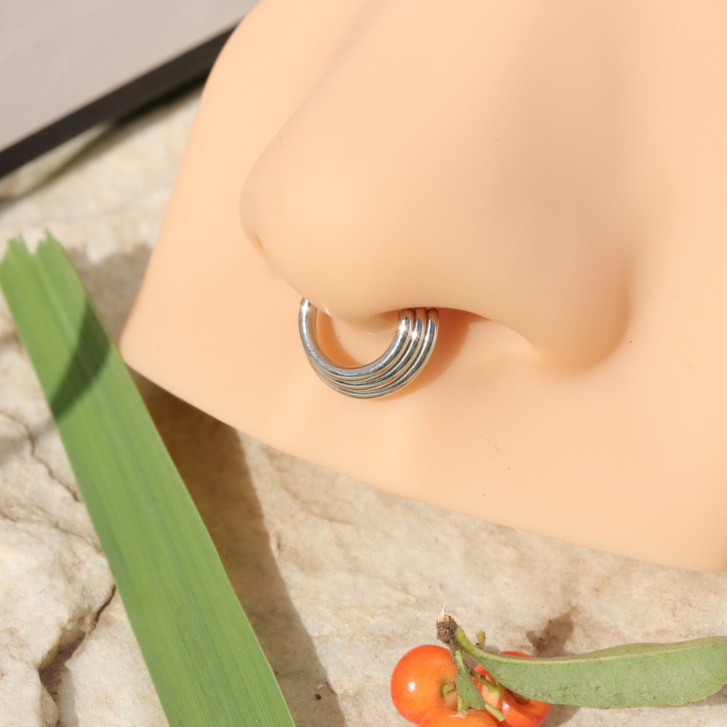 Titanium 3 tier stacked septum ring