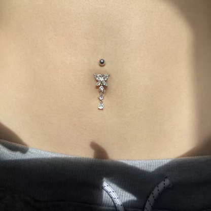 14G Surgical Steel Cystal Butterfly Belly Rings/ Zircon Dangle Navel Ring/ Butterfly Belly Piercing/ Belly Button Bar/ CZ Butterfly Jewelry Miss Vivi Jewelry