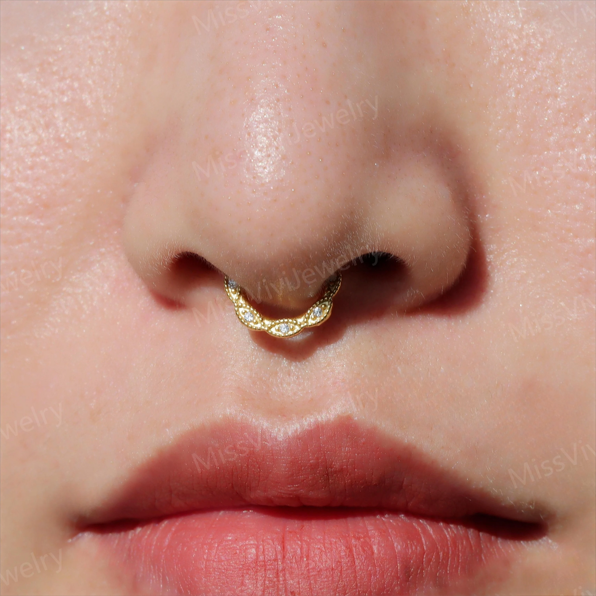 16G 316L Steel Flower Hinged Septum Nose Ring, Septum Clicker Silver, Septum Piercing Gold, Daith Hinged Hoop, Gift 1.2*8/10mm Silver Gold Miss Vivi Jewelry