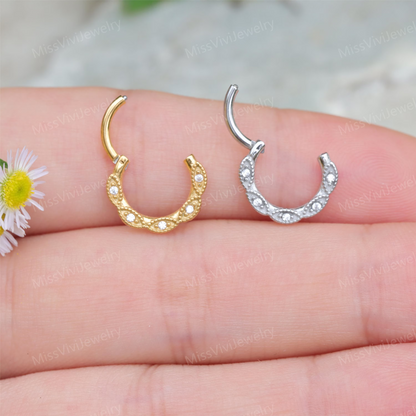 16G 316L Steel Flower Hinged Septum Nose Ring, Septum Clicker Silver, Septum Piercing Gold, Daith Hinged Hoop, Gift 1.2*8/10mm Silver Gold Miss Vivi Jewelry