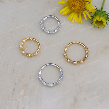 16G 316L Steel Flower Hinged Septum Nose Ring, Septum Clicker Silver, Septum Piercing Gold, Daith Hinged Hoop, Gift 1.2*8/10mm Silver Gold Miss Vivi Jewelry