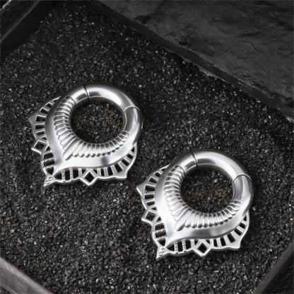 Black Lace Flower lobe weights/ Hinged Gauge Ring/ 2G Ear Gauges/ Ear Lobe stretching 6mm/ Gift Packaged Ear Weights