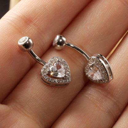 14G Sterling Silver Heart Belly Button Ring| Waterproof Belly Ring| Never Getting Grean Navel Ring| Fresh Piercing Ring 6/8/10/12mm Miss Vivi Jewelry
