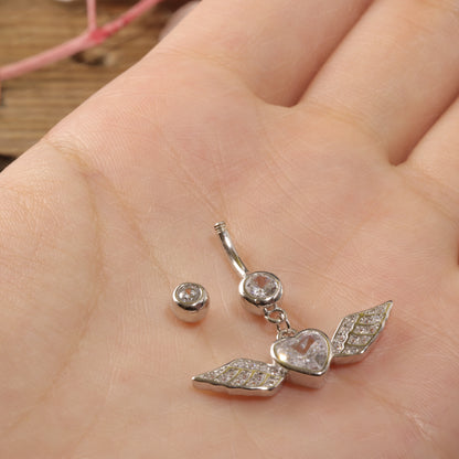 14G Sterling Silver Angel Wing Belly Rings| Hypoallergenic Belly Button Ring| Waterproof Belly Bar| Never Tarnish Navel Ring|6/8/10/12mm bar Miss Vivi Jewelry