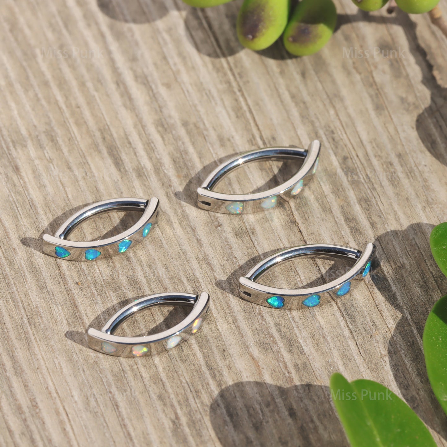 14G ASTM F136 Titanium Heart Opal Belly Button Clicker| Blue White Opal Navel Piercing Ring| Hinged Belly Ring|Navel Clicker|Curved Navel Barbell 1.6*10/12mm Miss Vivi Jewelry