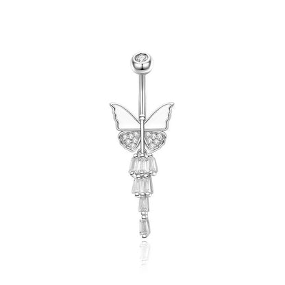Solid S925 14G Sterling Silver Butterfly Belly Button Ring| Navel Piercing| Silver Belly Bar| Belly Jewelry| Navel Barbell 1.6*6/8/10/12mm Miss Vivi Jewelry