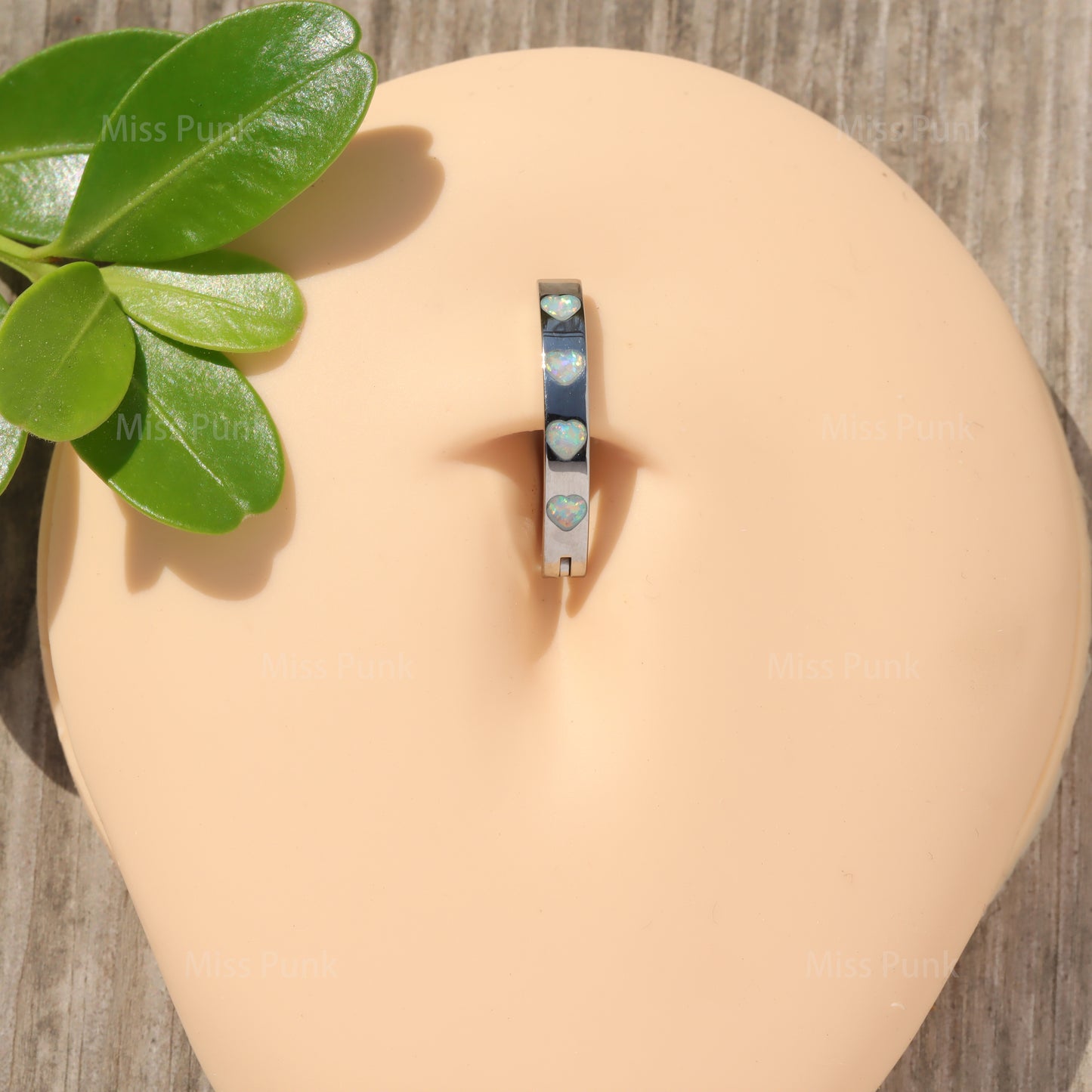 14G ASTM F136 Titanium Heart Opal Belly Button Clicker| Blue White Opal Navel Piercing Ring| Hinged Belly Ring|Navel Clicker|Curved Navel Barbell 1.6*10/12mm Miss Vivi Jewelry