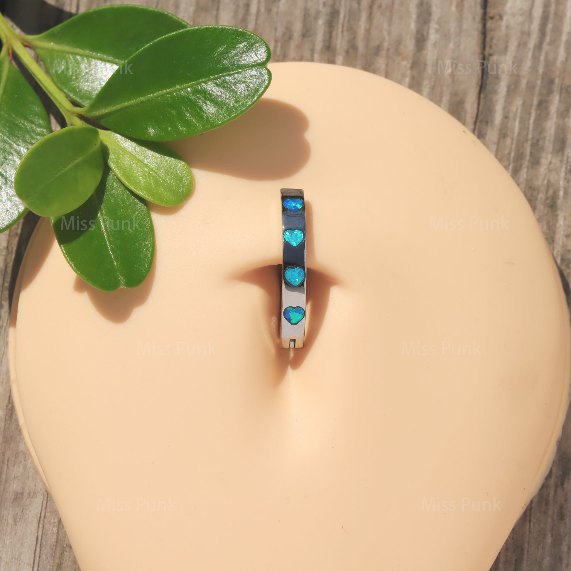 14G ASTM F136 Titanium Heart Opal Belly Button Clicker| Blue White Opal Navel Piercing Ring| Hinged Belly Ring|Navel Clicker|Curved Navel Barbell 1.6*10/12mm Miss Vivi Jewelry