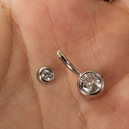 14G Sterling Silver CZ Ball Belly Button Ring|Waterproof Belly Bar|Never Getting Green Belly Ring|Fresh piercing navel jewelry 6/8/10/12mm Miss Vivi Jewelry