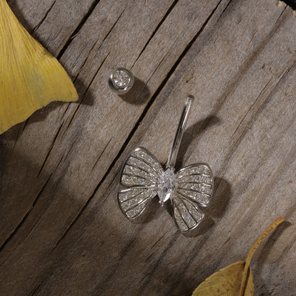 14G Sterling Silver Moth Belly Button Ring|Waterproof Belly Bar|Never Getting Green Belly Ring|Fresh piercing navel jewelry 6/8/10/12mm Miss Vivi Jewelry