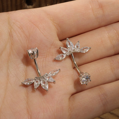 14G Sterling Silver CZ Belly Button Ring| Horse Eye Shaped CZ Belly ring| Waterproof Belly Bar| Fresh piercing navel jewelry 1.6*6/8/10/12mm Miss Vivi Jewelry