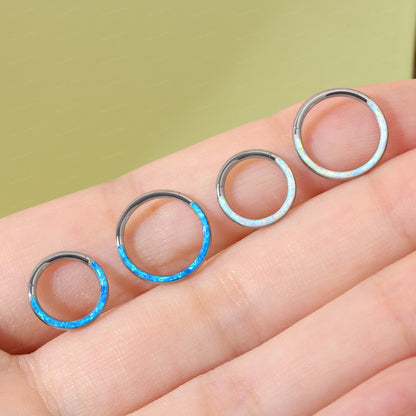 16G Natural Blue Opal Hinged Septum Ring/ Segment Blue Opal Daith Hoop/ Steel Septum Clicker/ 8mm Daith Piercing/ Blue Opal Hoop Piercings Miss Vivi Jewelry