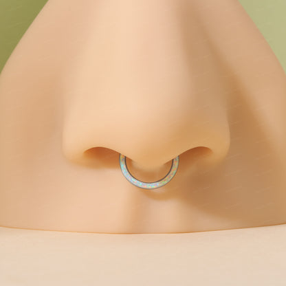16G Natural Blue Opal Hinged Septum Ring/ Segment Blue Opal Daith Hoop/ Steel Septum Clicker/ 8mm Daith Piercing/ Blue Opal Hoop Piercings Miss Vivi Jewelry