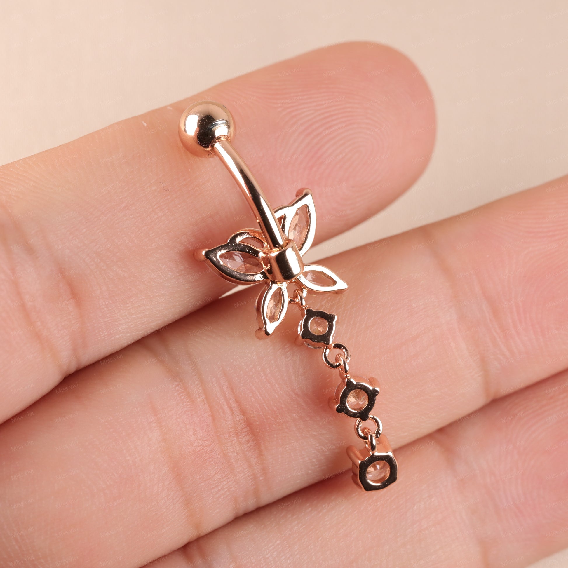 14G Surgical Steel Cystal Butterfly Belly Rings/ Zircon Dangle Navel Ring/ Butterfly Belly Piercing/ Belly Button Bar/ CZ Butterfly Jewelry Miss Vivi Jewelry