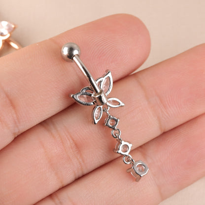 14G Surgical Steel Cystal Butterfly Belly Rings/ Zircon Dangle Navel Ring/ Butterfly Belly Piercing/ Belly Button Bar/ CZ Butterfly Jewelry Miss Vivi Jewelry