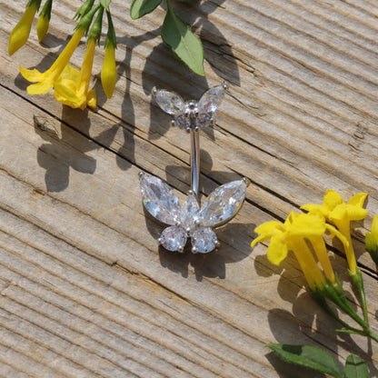 14G Sterling Silver Butterfly Belly Button Ring| Solid Silver Navel Button Jewelry|CZ Belly Barbell|Sterling Belly Piercing1.6*8mm/10mm/12mm Miss Vivi Jewelry