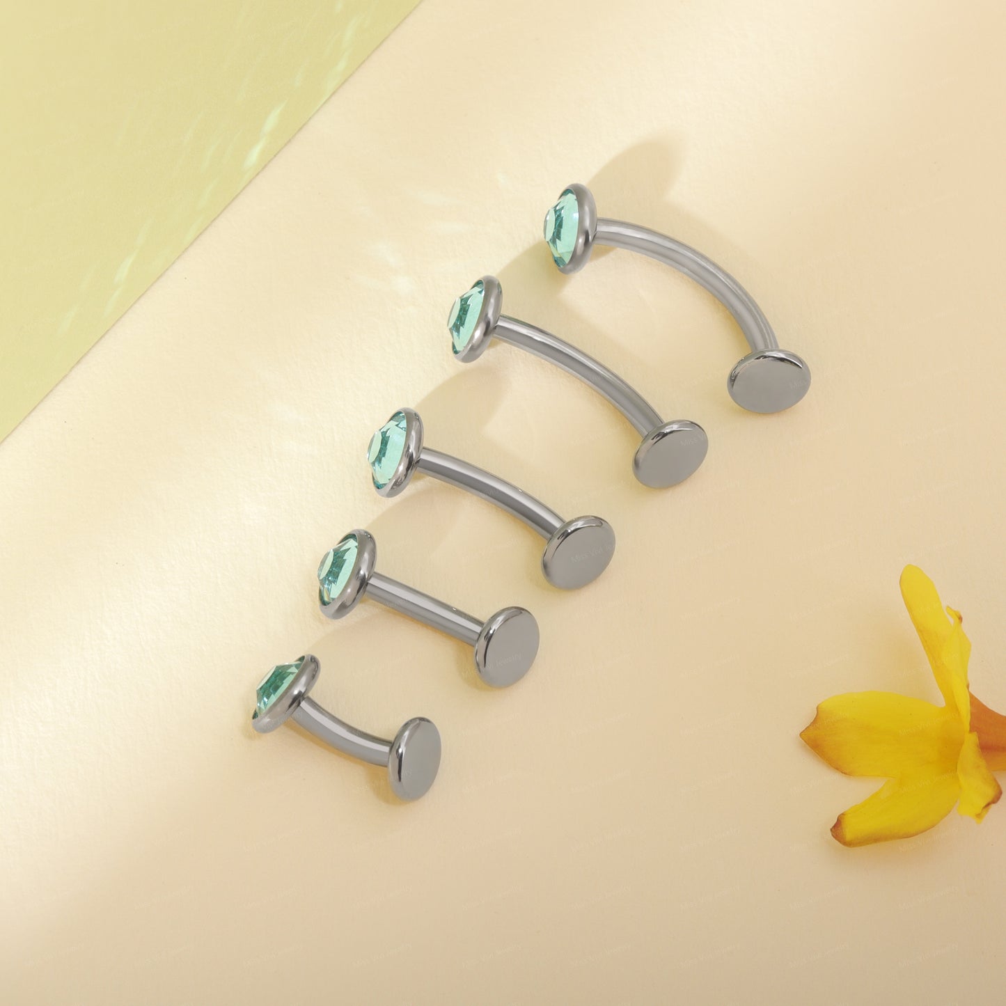 14G  F136 Titanium Blue CZ Fat Floating Belly Ring| Internally Threading Belly Bar| Blue CZ Belly Button Ring| Navel Ring 6/8/10/12/14mm Miss Vivi Jewelry