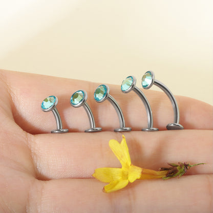 14G  F136 Titanium Blue CZ Fat Floating Belly Ring| Internally Threading Belly Bar| Blue CZ Belly Button Ring| Navel Ring 6/8/10/12/14mm Miss Vivi Jewelry
