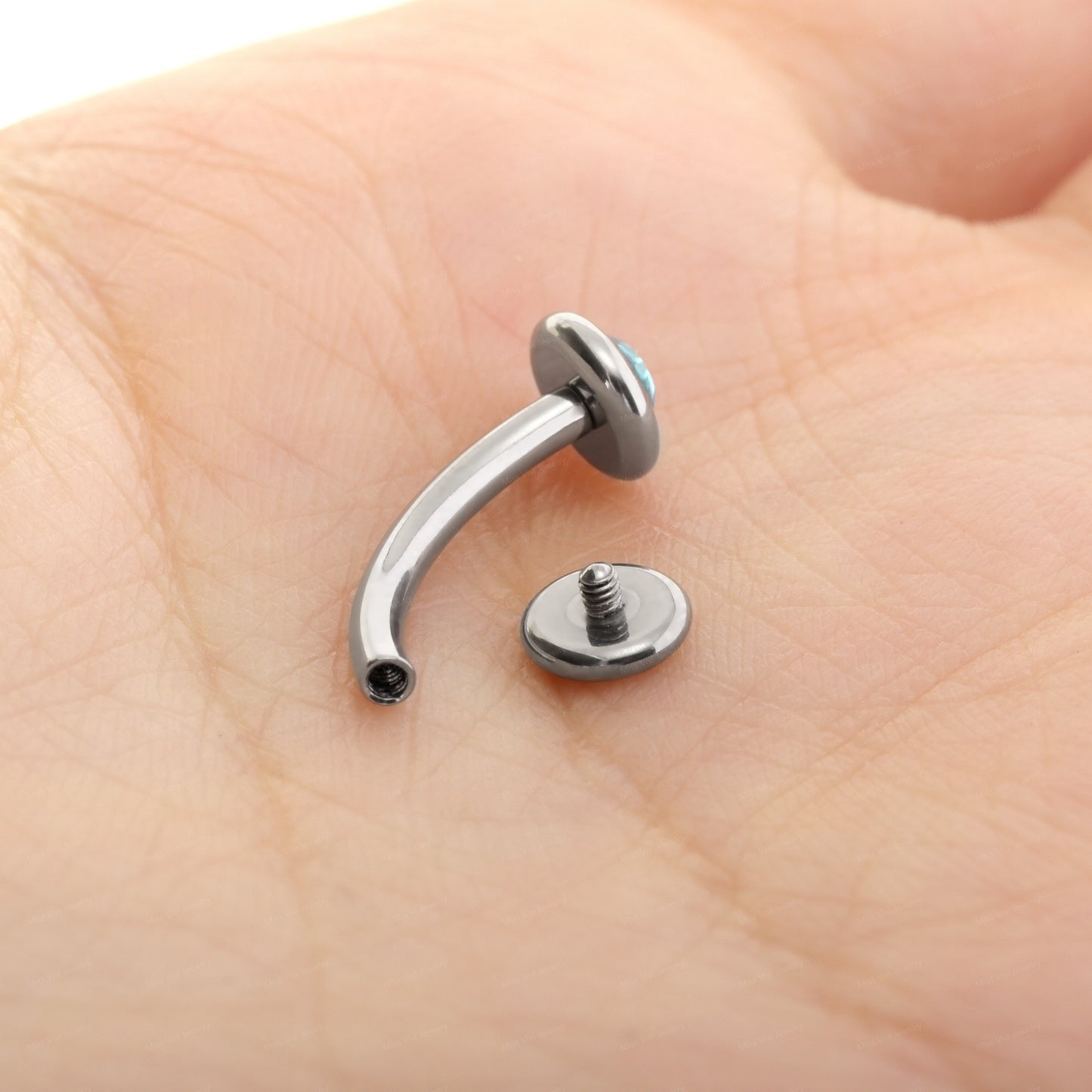 14G  F136 Titanium Blue CZ Fat Floating Belly Ring| Internally Threading Belly Bar| Blue CZ Belly Button Ring| Navel Ring 6/8/10/12/14mm Miss Vivi Jewelry