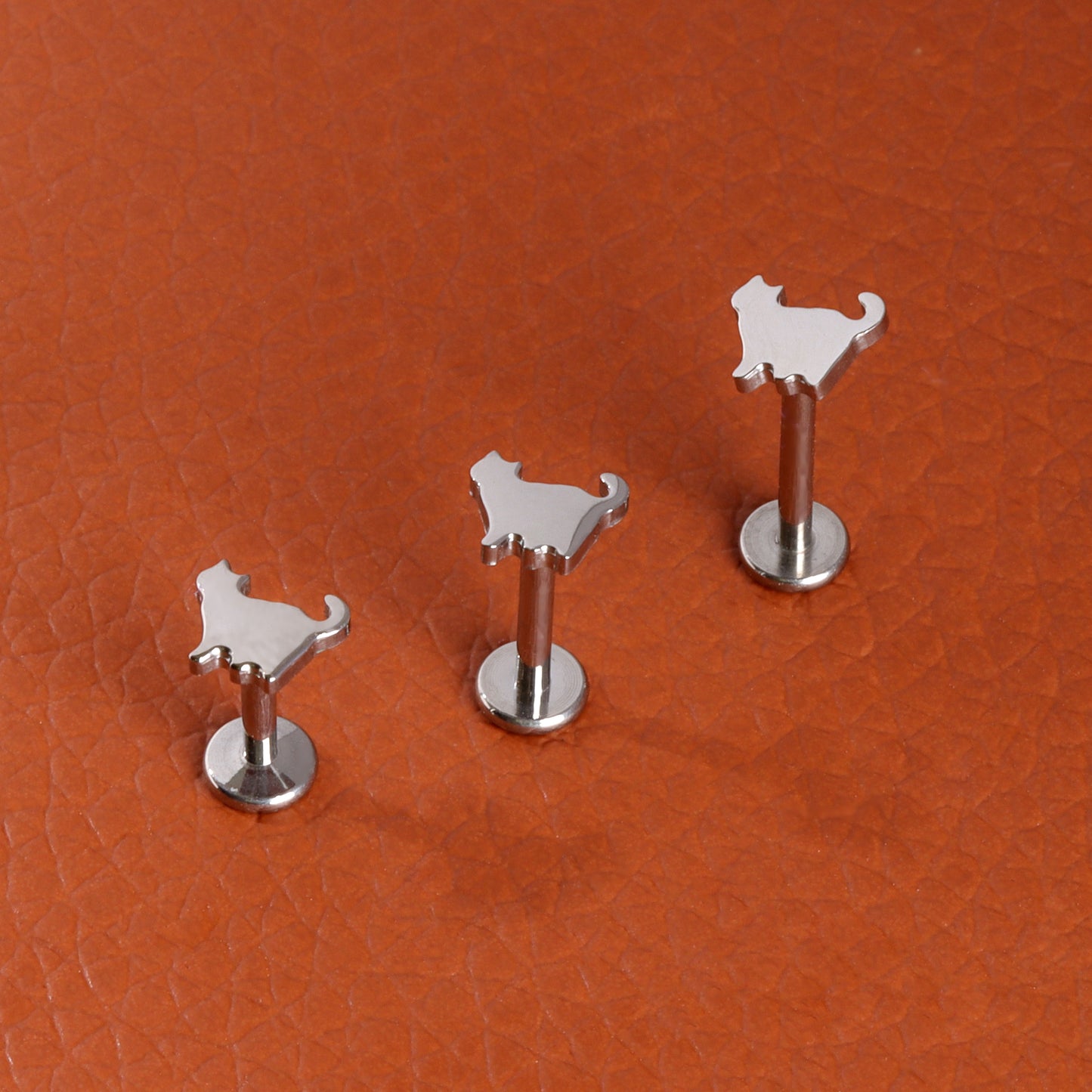 F-136 Titanium Cute Cat Stud Earring, 1.2*6/8/10mm, Internally Threaded Stud, Flat Back Earring, Cartilage Stud, Tragus Stud, Gift Packaged