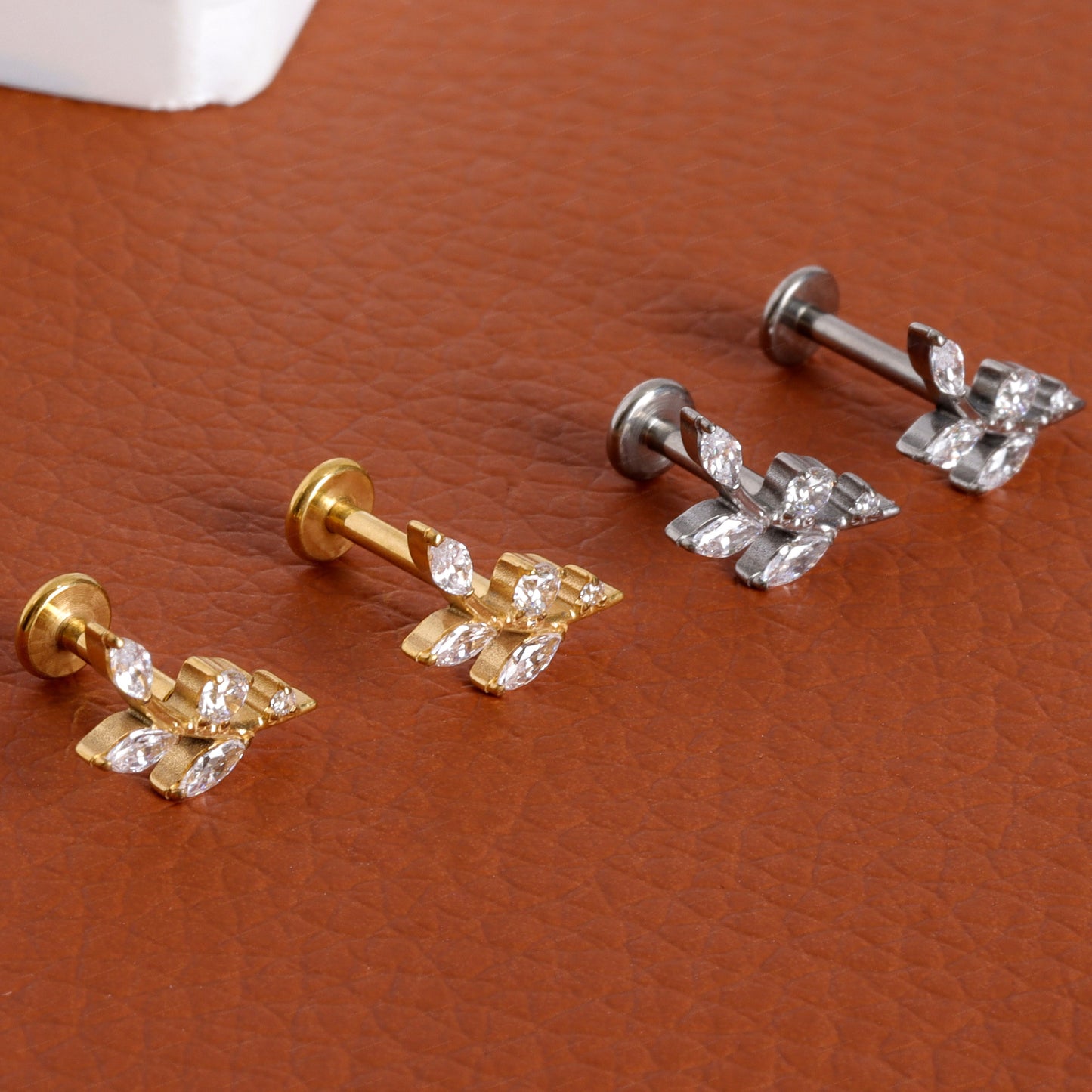 F-136 Titanium Branch Stud Earring, 1.2*6/8mm, Internally Threaded Stud, Flat Back Earring, Cartilage Stud, Tragus Stud, Gift Packaged