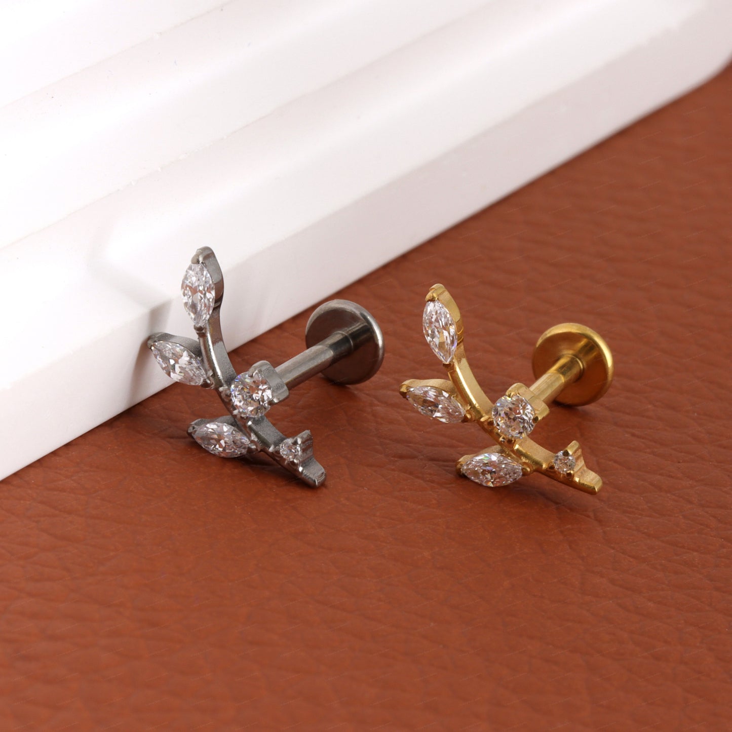 F-136 Titanium Branch Stud Earring, 1.2*6/8mm, Internally Threaded Stud, Flat Back Earring, Cartilage Stud, Tragus Stud, Gift Packaged