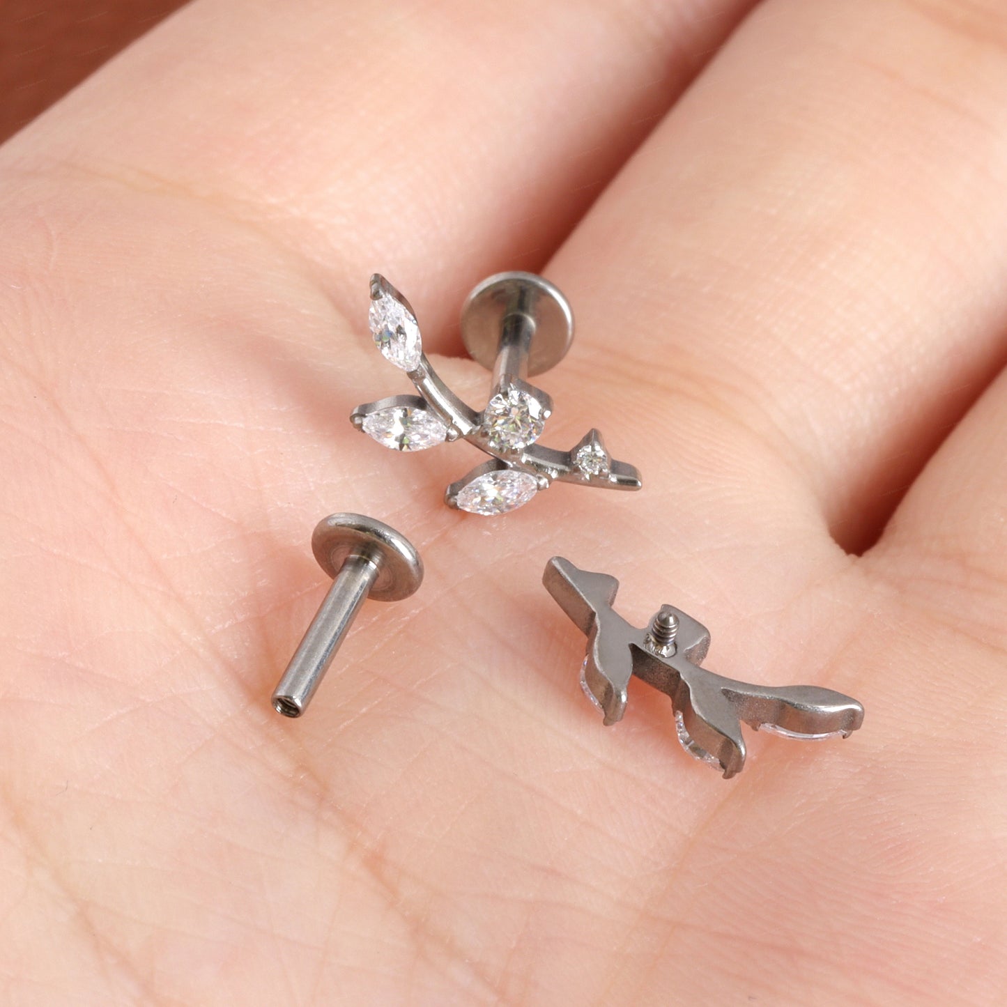 F-136 Titanium Branch Stud Earring, 1.2*6/8mm, Internally Threaded Stud, Flat Back Earring, Cartilage Stud, Tragus Stud, Gift Packaged