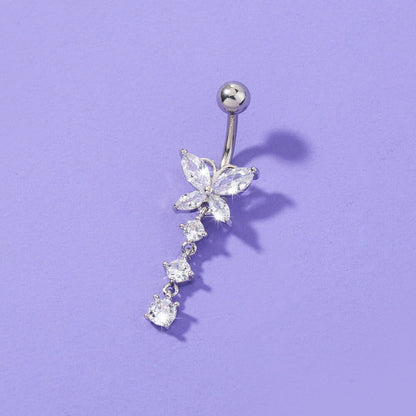 14G Surgical Steel Cystal Butterfly Belly Rings/ Zircon Dangle Navel Ring/ Butterfly Belly Piercing/ Belly Button Bar/ CZ Butterfly Jewelry Miss Vivi Jewelry