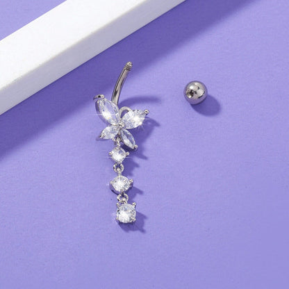 14G Surgical Steel Cystal Butterfly Belly Rings/ Zircon Dangle Navel Ring/ Butterfly Belly Piercing/ Belly Button Bar/ CZ Butterfly Jewelry Miss Vivi Jewelry