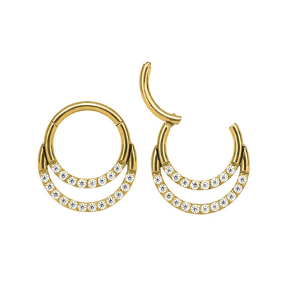 16G 316L Steel CZ Septum Ring/ Crystal Daith Clicker/ Double Layered Septum/ Stacked Septum/ Double Row Septum Piercing/ Septum Clicker Miss Vivi Jewelry