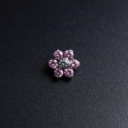 16G F136 Titanium Internally Threaded Opal/ CZ Flower Cartilage Stud/ Flat Back Labret/ Flower Tragus/ Floral Helix Earring/ Medusa Piercing Miss Vivi Jewelry