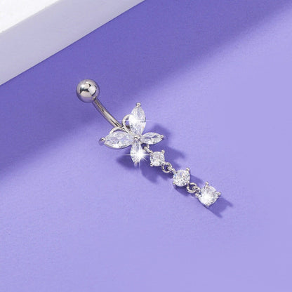 14G Surgical Steel Cystal Butterfly Belly Rings/ Zircon Dangle Navel Ring/ Butterfly Belly Piercing/ Belly Button Bar/ CZ Butterfly Jewelry Miss Vivi Jewelry