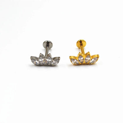 16G F136 Titanium Internally Threaded Flat Back CZ Crown Cartilage Stud Earrings/ Titanium Tragus Stud/ Internal Helix Earring/ Conch Stud Miss Vivi Jewelry