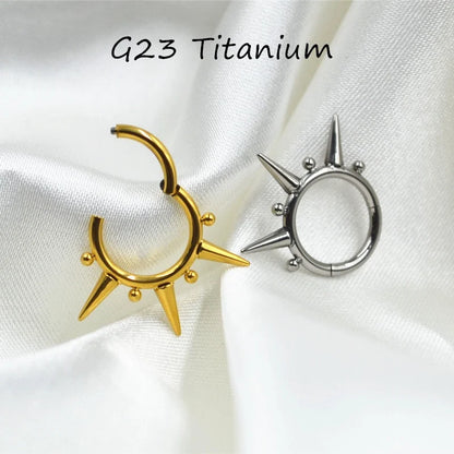 16G F136 Titanium Triple Spikes Hinged Hoop/ Septum Clicker/ Septum Piercings/ Titanium Daith Hoop/Hinged Septum Ring/Daith Ring Silver/Gold Miss Vivi Jewelry