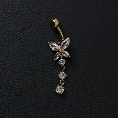 14G Surgical Steel Cystal Butterfly Belly Rings/ Zircon Dangle Navel Ring/ Butterfly Belly Piercing/ Belly Button Bar/ CZ Butterfly Jewelry Miss Vivi Jewelry