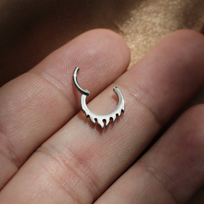 16G ASTM F136 Titanium Fire Flame Hinged Septum Hoop/ Titanium Septum Clicker Silver/ Dainty Daith Piercing Hoop/ 8mm Septum Jewelry Miss Vivi Jewelry