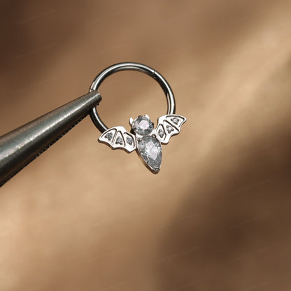 16G ASTM F136 Titanium CZ Bat Hinged Septum Ring/ Titanium Bat Septum 10mm/ Septum Hoop Silver/ Daith Clicker Hoop/ Daith Jewelry/ Halloween Miss Vivi Jewelry
