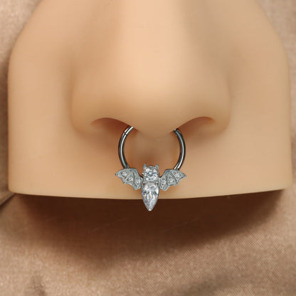 16G ASTM F136 Titanium CZ Bat Hinged Septum Ring/ Titanium Bat Septum 10mm/ Septum Hoop Silver/ Daith Clicker Hoop/ Daith Jewelry/ Halloween Miss Vivi Jewelry