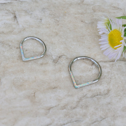 16G 316L Surgical Steel V-shape Septum Clicker/ Hinged Septum Ring/ Opal Septum/ Steel Septum Hoop/ Hinged Clicker/ Daith Ring 1.2*8/10mm Miss Vivi Jewelry
