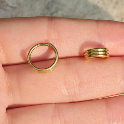 16G Surgical Steel Triple Line Septum Ring/ Stacked Septum Clicker/ Layered Helix ring/ Hinged Septum Hoop/Segment Conch Ring/hinged clicker Miss Vivi Jewelry