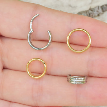 16G Implant Grade Titanium Rook Clicker/ Hypoallergenic Piercing Hoop/ Rook Hoop/ Titanium Hinged Rook/  Hinged Hoop 1.2*8/10mm Silver Gold Miss Vivi Jewelry